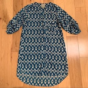 Maeve Blue 3/4 Sleeve Button Down Dress